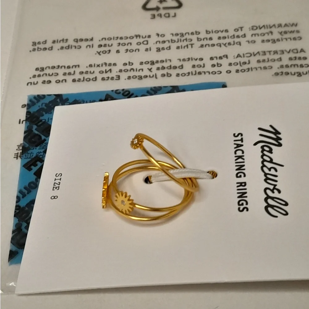 Madewell My Three Suns Stacking Ring Set Gold Celestials Sunburst NWT